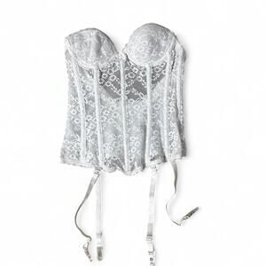 Va Bien Y2K White Sheer Lace Corset Top Women’s XS 32A With The Clip on Straps